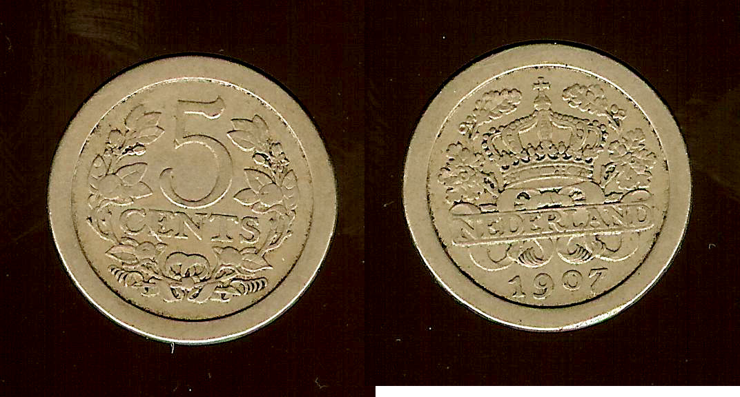 Netherlands 5 cents 1907 gVF